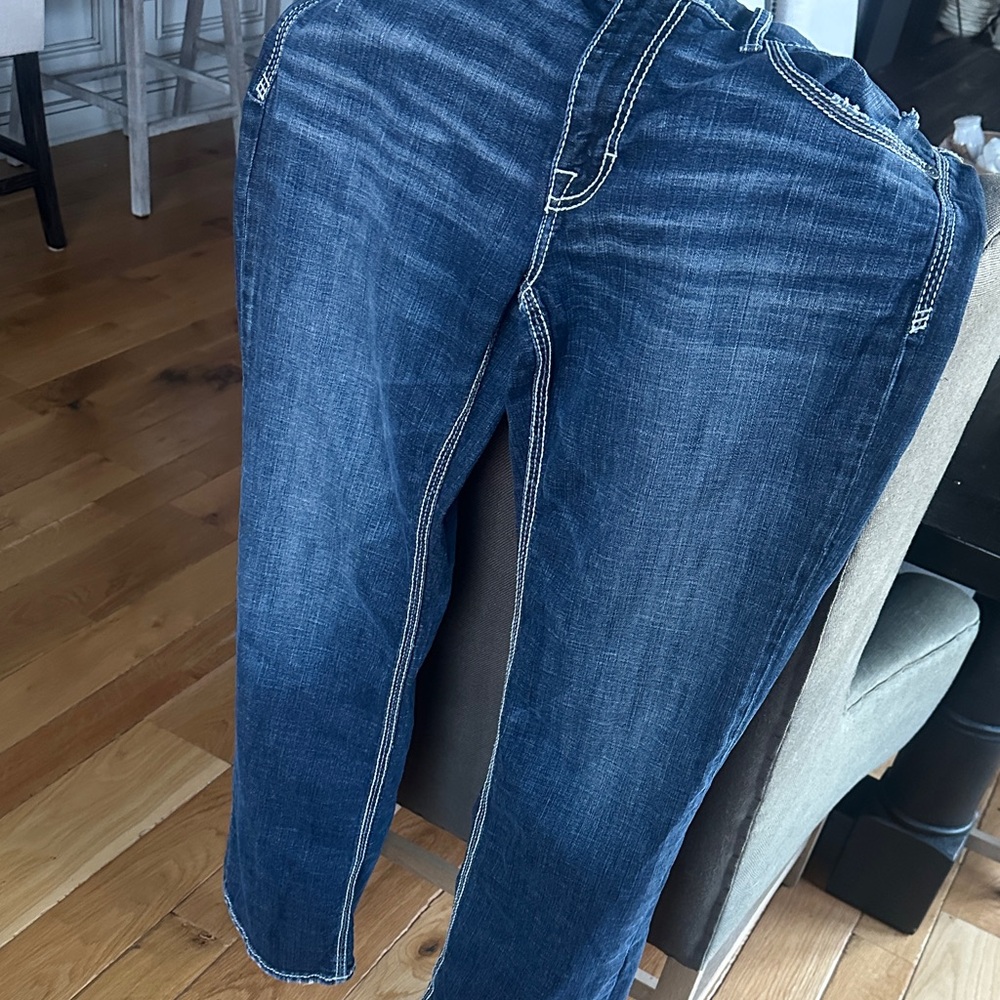 BKE men’s  Jake Bootleg 36L dark wash -distressed-w stitching jeans